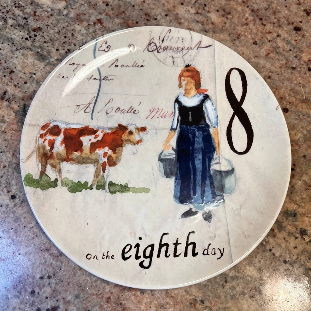 Williams-Sonoma 12 Days Of Christmas 8th Day Maids Milking 8 3/4” Plate Salad